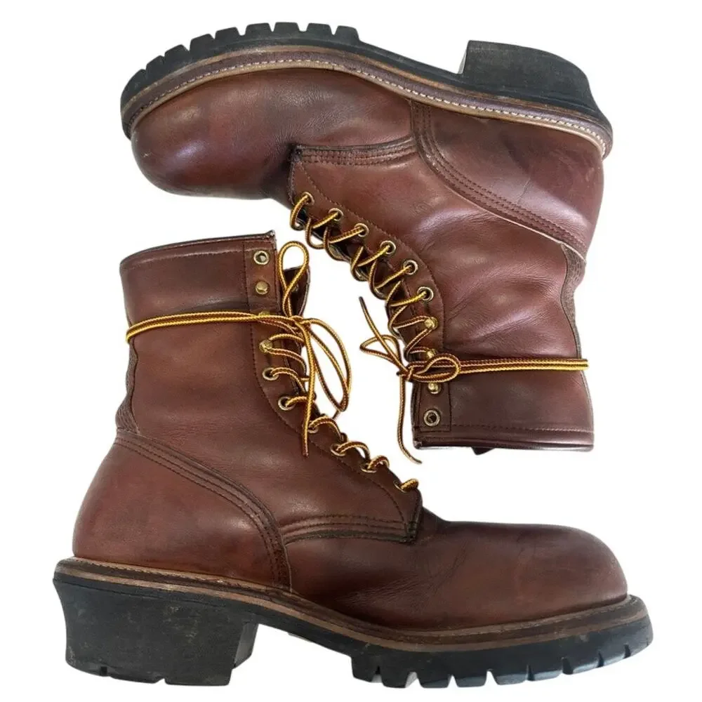 Vintage Red Wing USA Leather Logger Work Boots ANSI PT91 Lug Sole Mens 8.5 D